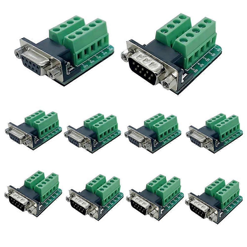 10pcs Solderless DB9 Male RS232 DSUB Serial to 2 Row 9 Pin Terminal Adapter Breakout Board with Nuts RS232 Breakout DB9