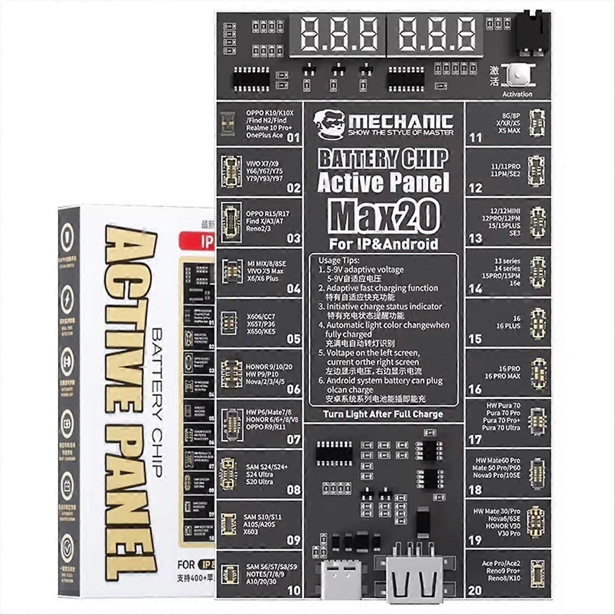 MECHANIC MAX20 Battery Fast Charging Activation Test Board for IPhone 8-16 Series Android Repair Bat