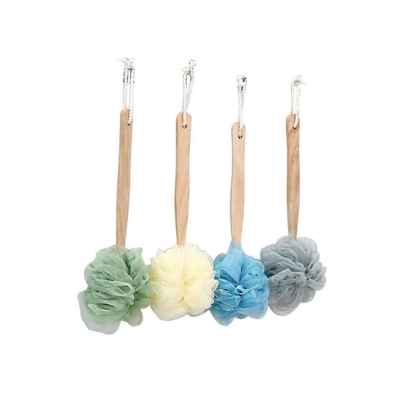 Shower Back Scrubber 4pc Set LongHandled Bath Flower Towels For Gentle Exfoliation Flower Pattern