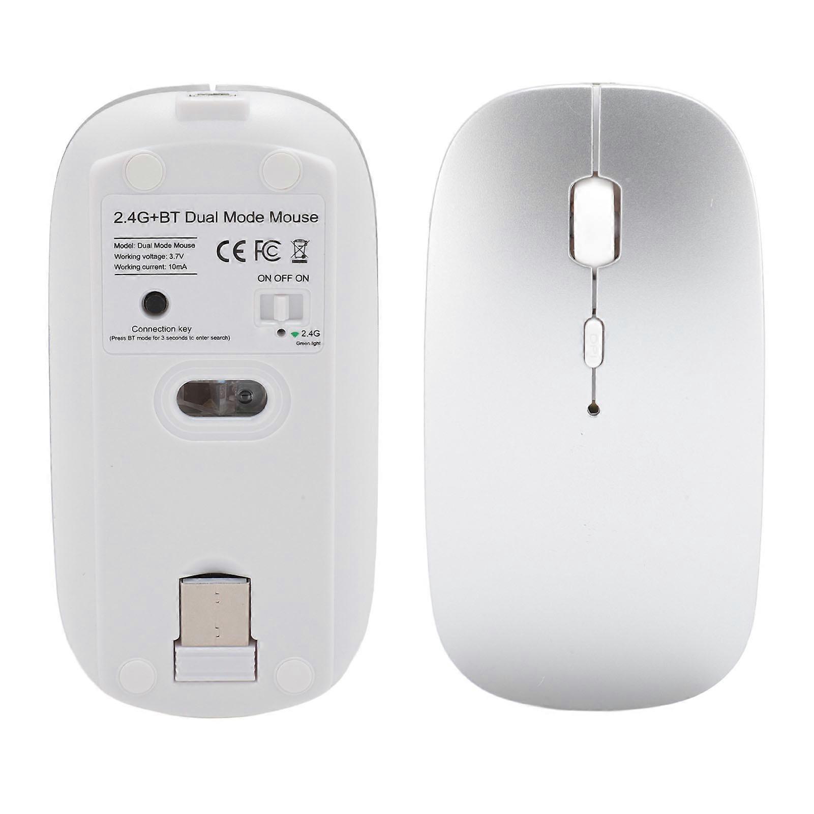 Wireless Mouse 2.4G Bluetooth Dual Mode Mouse 3 DPI Adjustable Silent Operation Ergonomic Rechargeable Mouse for Computer Laptop Silver 