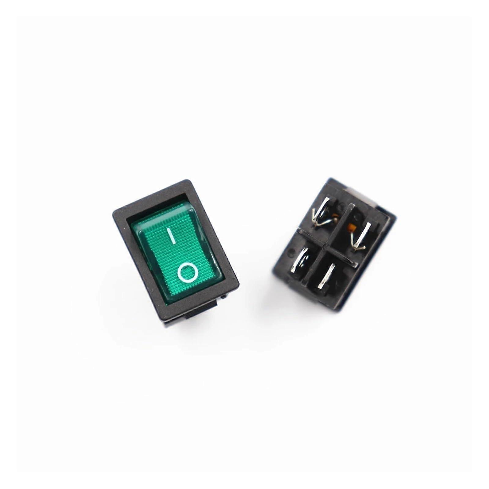 5pcs Green Boat Rocker Switch 220V 4 Pin with LED Light for Power Control 15x21mm