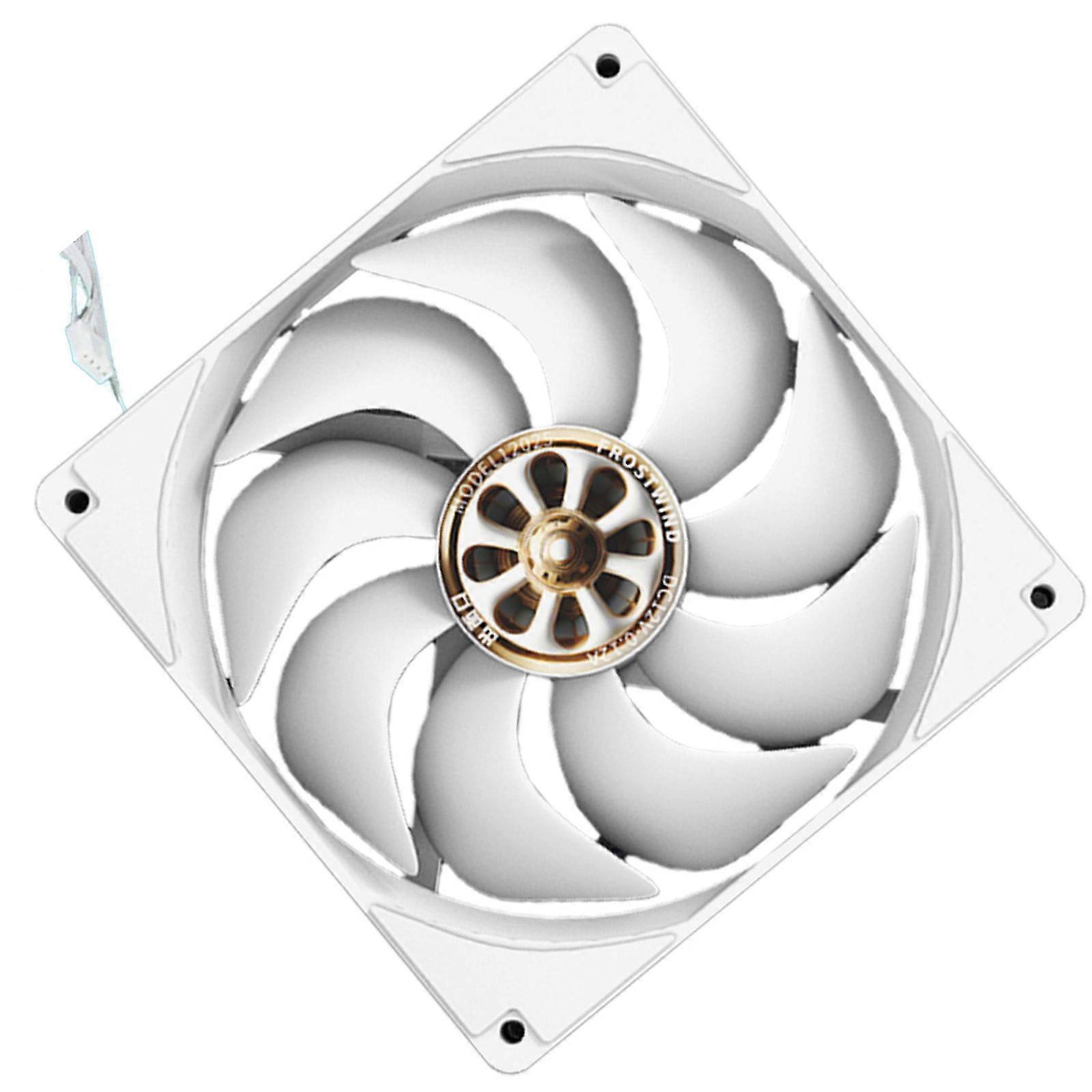 PWM Controlled 12CM CPU Cooling Fan With Temperature Sensor Quiet Operation Plastic Metal Durability  White