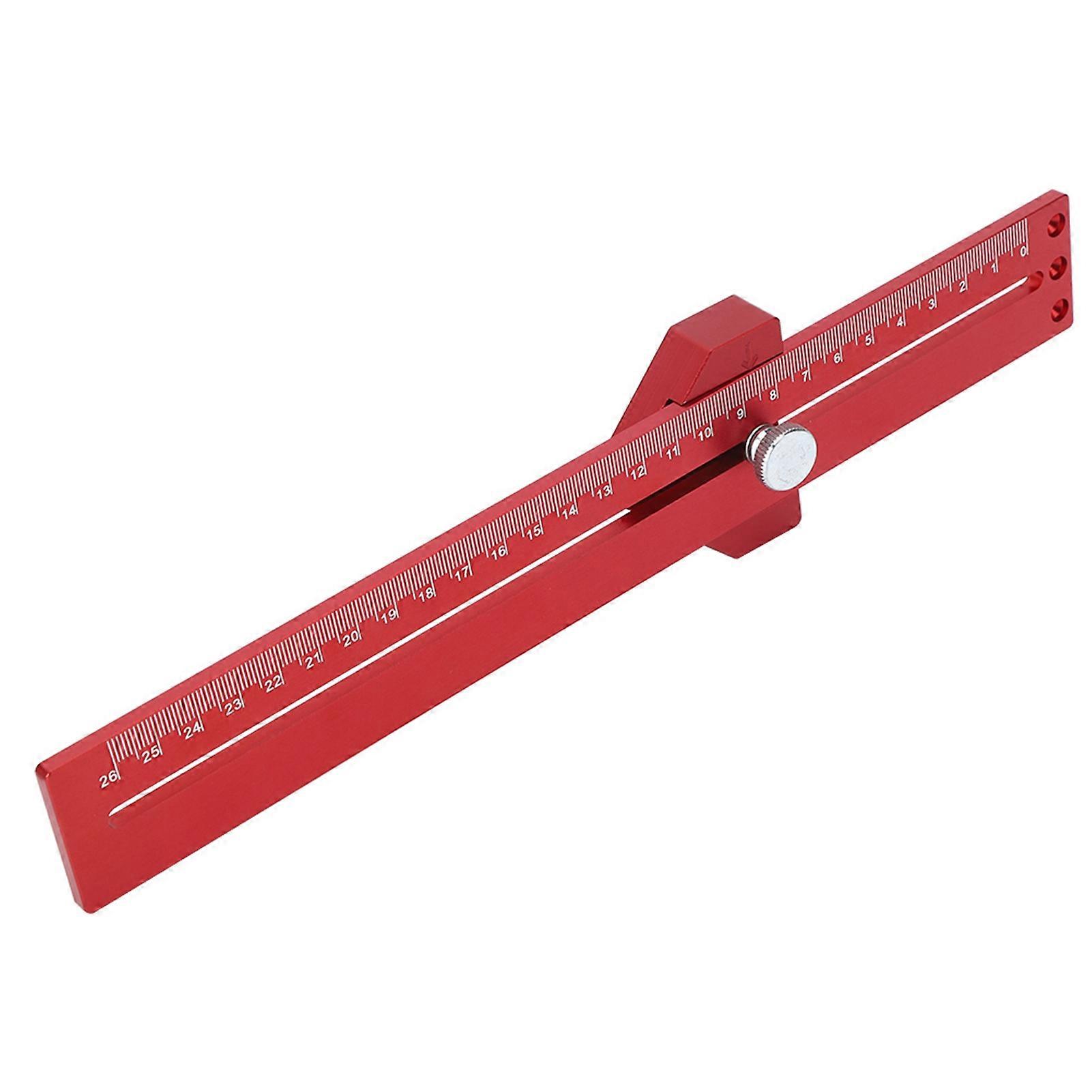 T‑Type Scribing Ruler Red Aluminium Alloy with Accurate Scale Woodworking Marking Tool
