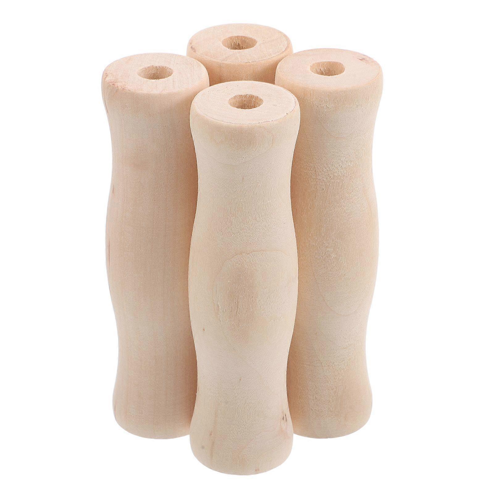 4 قطع أواني شواء مقابض خشبية قبضة ثقب واحد مريحة لملحقات مقبض الخشب للمطبخ لشواية الطبخ في الهواء الطلق التخييم