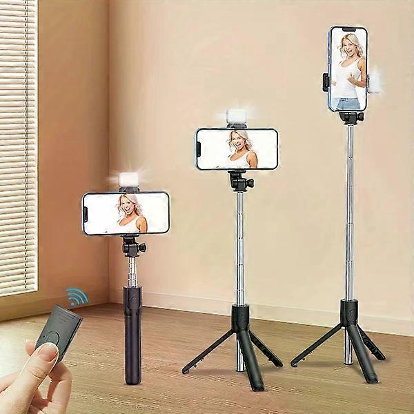 360-degree rotating selfie stick tripod with phone stabilizer plus fill light - wireless, battery-powered, portable tool for outdoor travel,