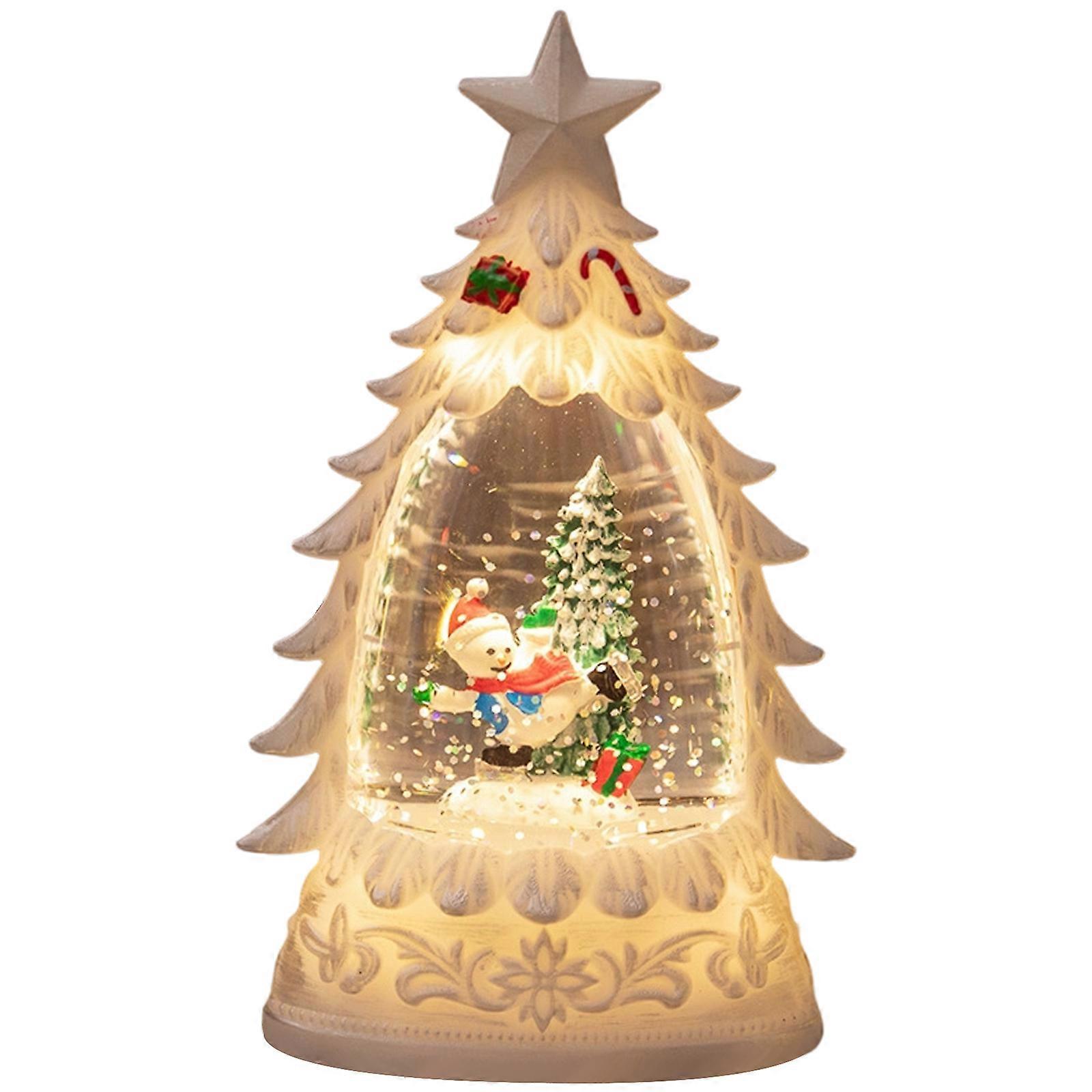 Artistic Snow Globes Table Lamp With Realistic Christmas Tree Creates Holiday Atmosphere  White