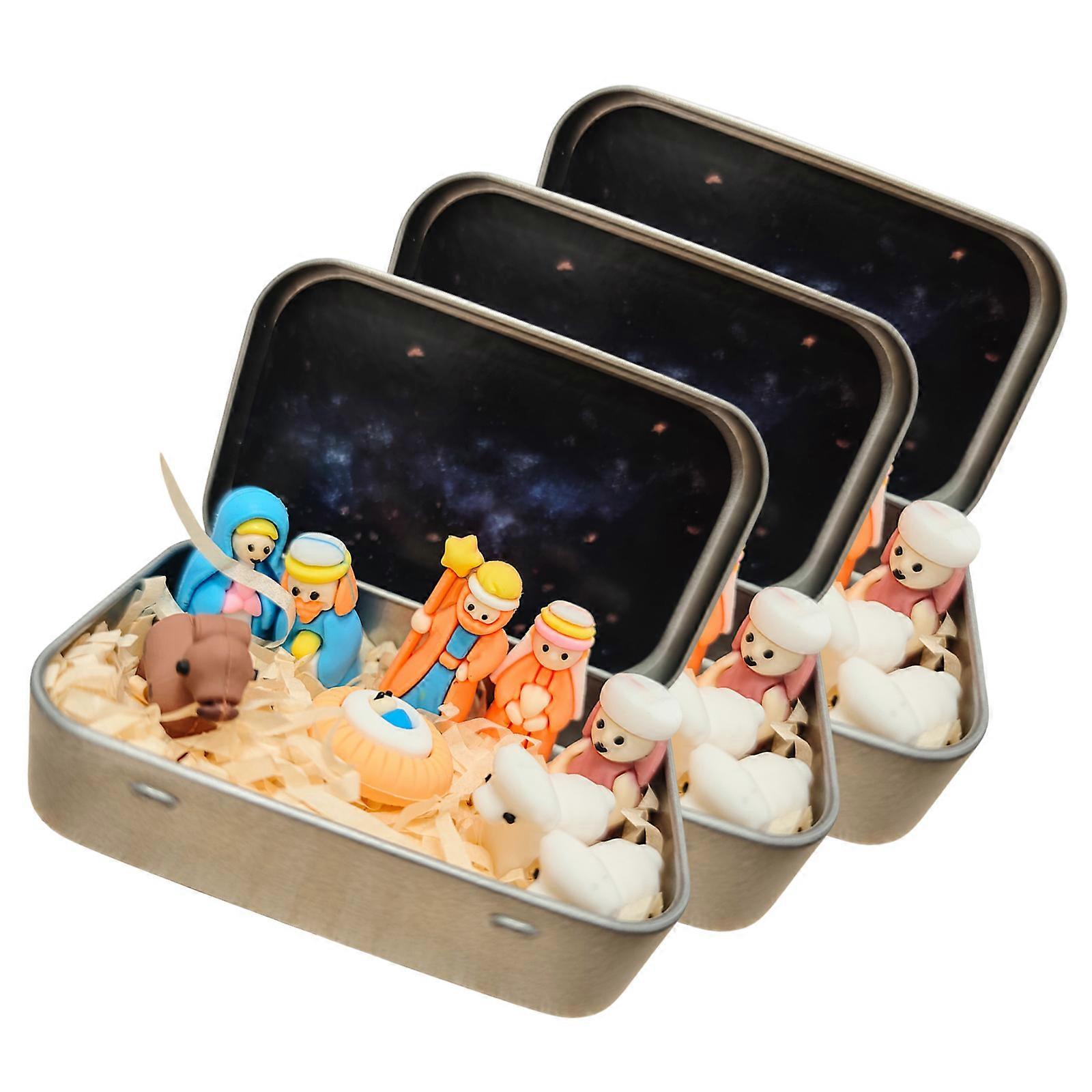 Pocket Bethlehem Scene Handcrafted Christmas Nativity Scene In a Box Miniature Set For Home Decoration And Holiday Display Multicolor