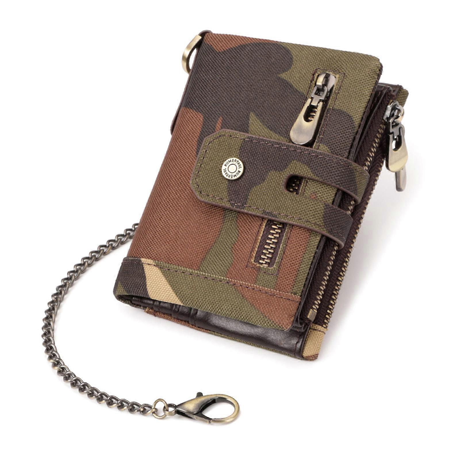 Mens אופנתי אוקספורד מטבע כיס תיק עם מתכת שרשרת קישור לאבטחה רוכסן פאוץ' קצר ארנק ארנק כרטיס מחזיק הסוואה