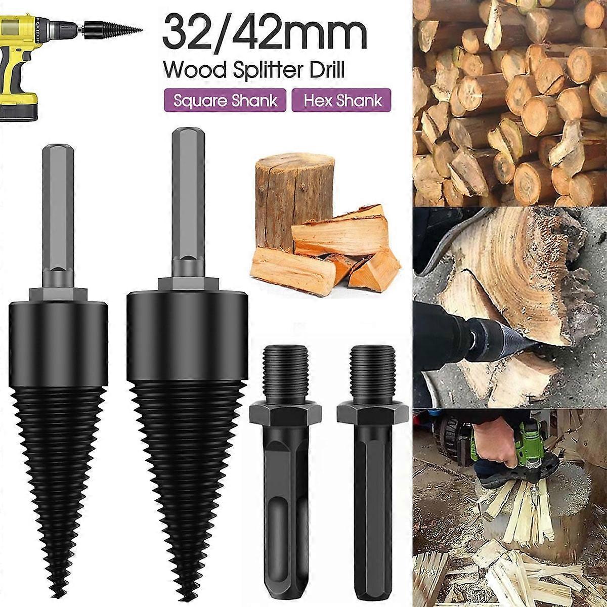 FUYGRCJ 32mm Splitting Wood Cone Drill Bit Set, Square Handle Heavy Duty Screw Cone Driver for Electric Drills, Compatible with Firewood Splitters
