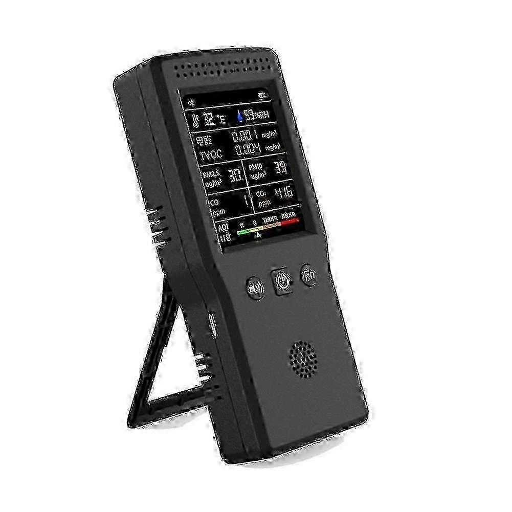 e 9 in 1 Air Quality Detector LCD Display PM2.5 PM10 HCHO TVOC CO CO2 Temperature Humidity Air Quality Monitor Black js