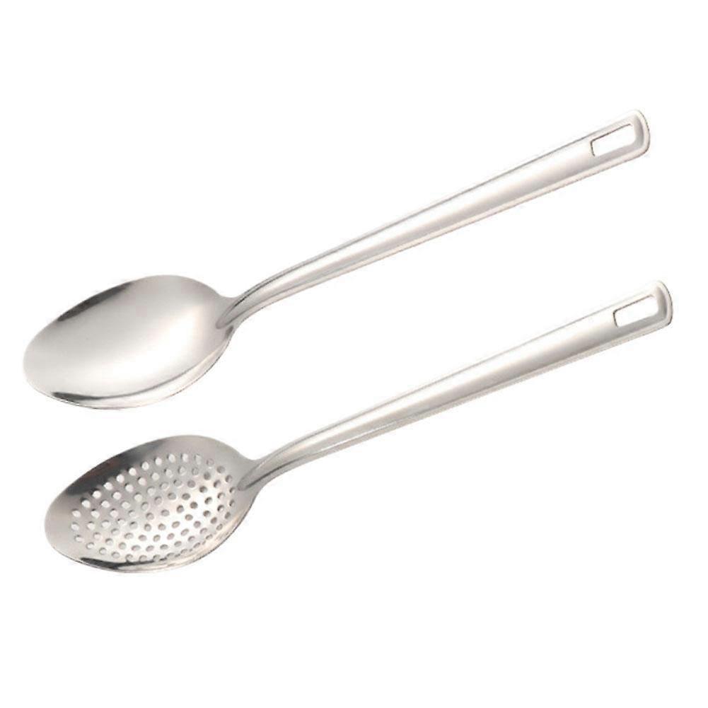 Stainless Steel Colander And Pointed Spoon Set Ergonomic Non Slip Handle High Temp Resistant For Easy Efficient Cooking