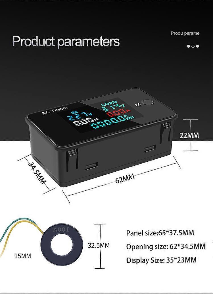 AC Digital Dual-Voltage Voltmeter 0-500V 0-100A Voltmeter Ammeter Wattmeter Electric Current Power Detector Energy Meter Monitor
