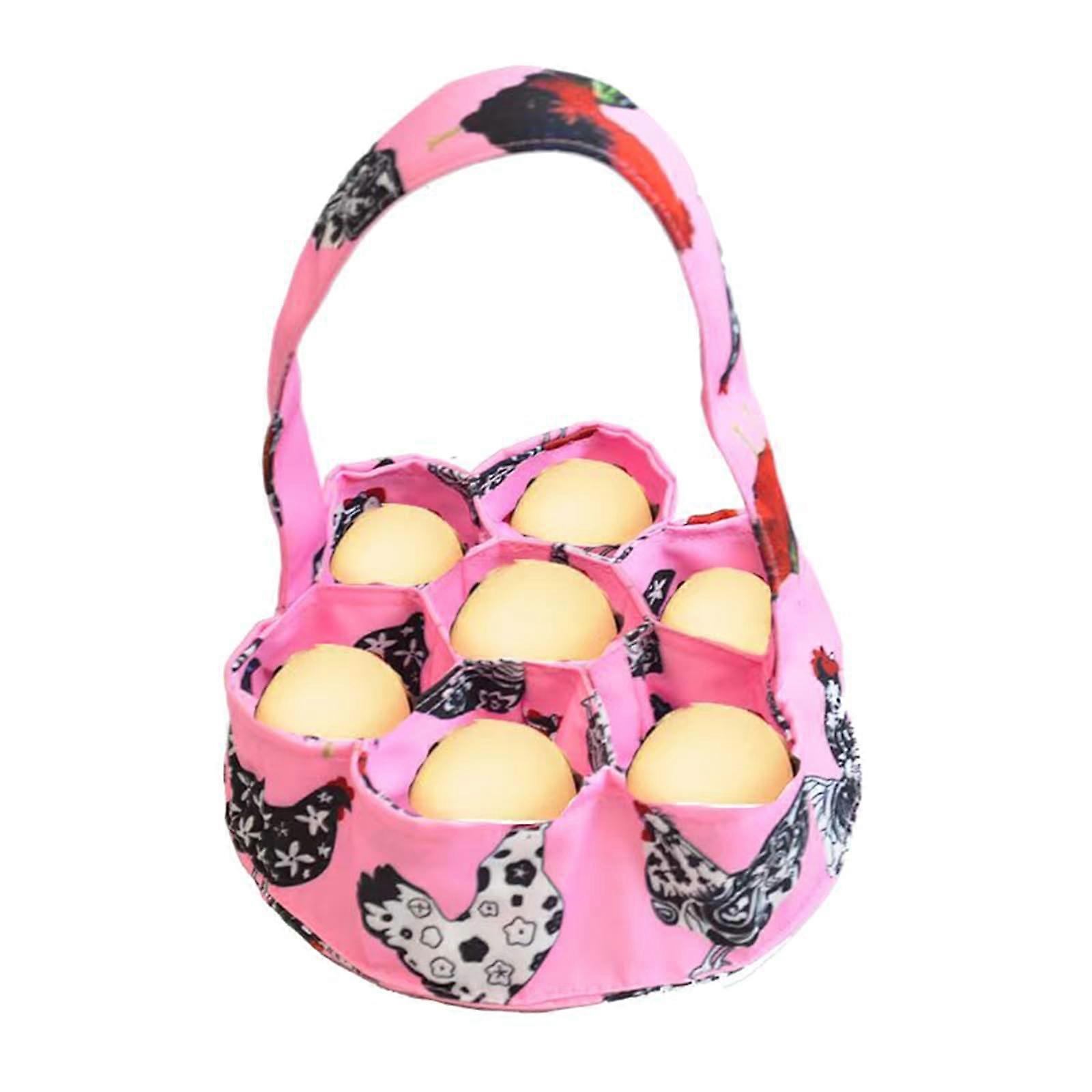 Eggs Gathering Bag With Handle 7 Pockets For Safe Transport Of Fresh Eggs From Poultry And Farmhouse Pink