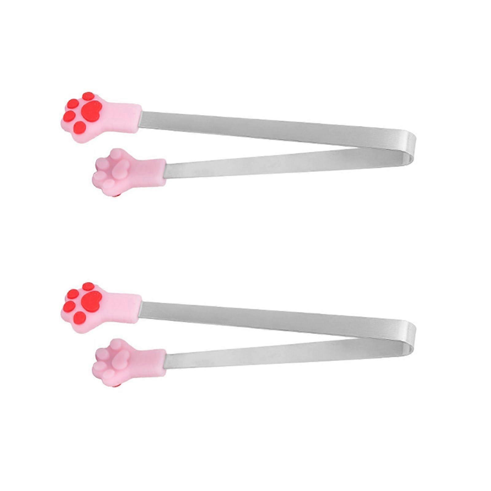 2pcs Colorful Silicone Food Tongs with Cat Paw Design, Small Kitchen Tongs for Snacks and Ice Cubes