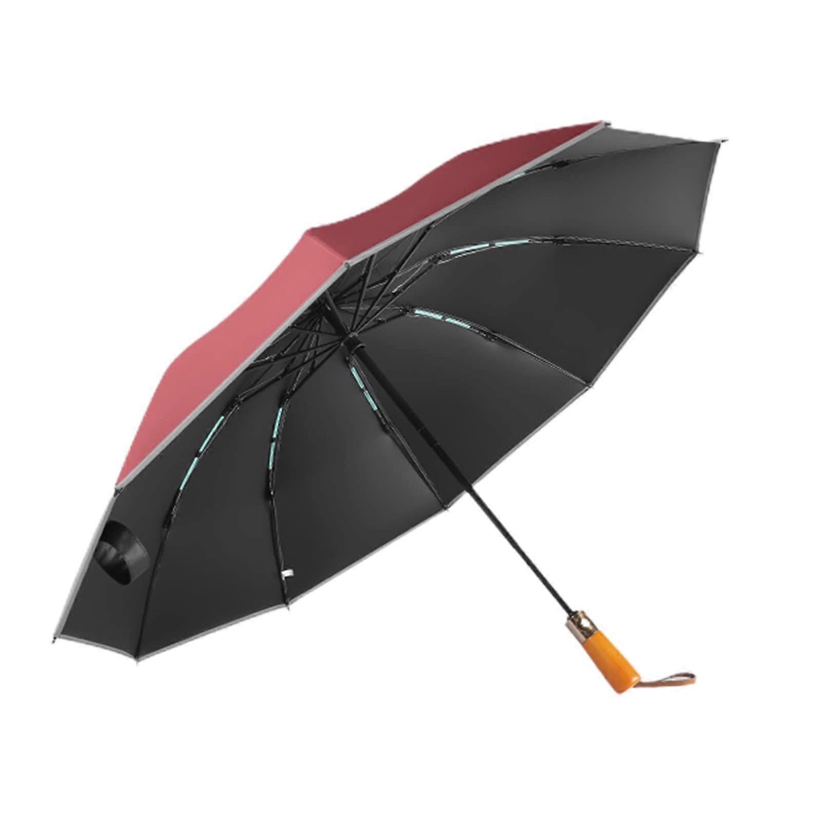 Travel Umbrella Windproof Inverted Auto Open Close AntiUV Compact with Reflective Stripes Red