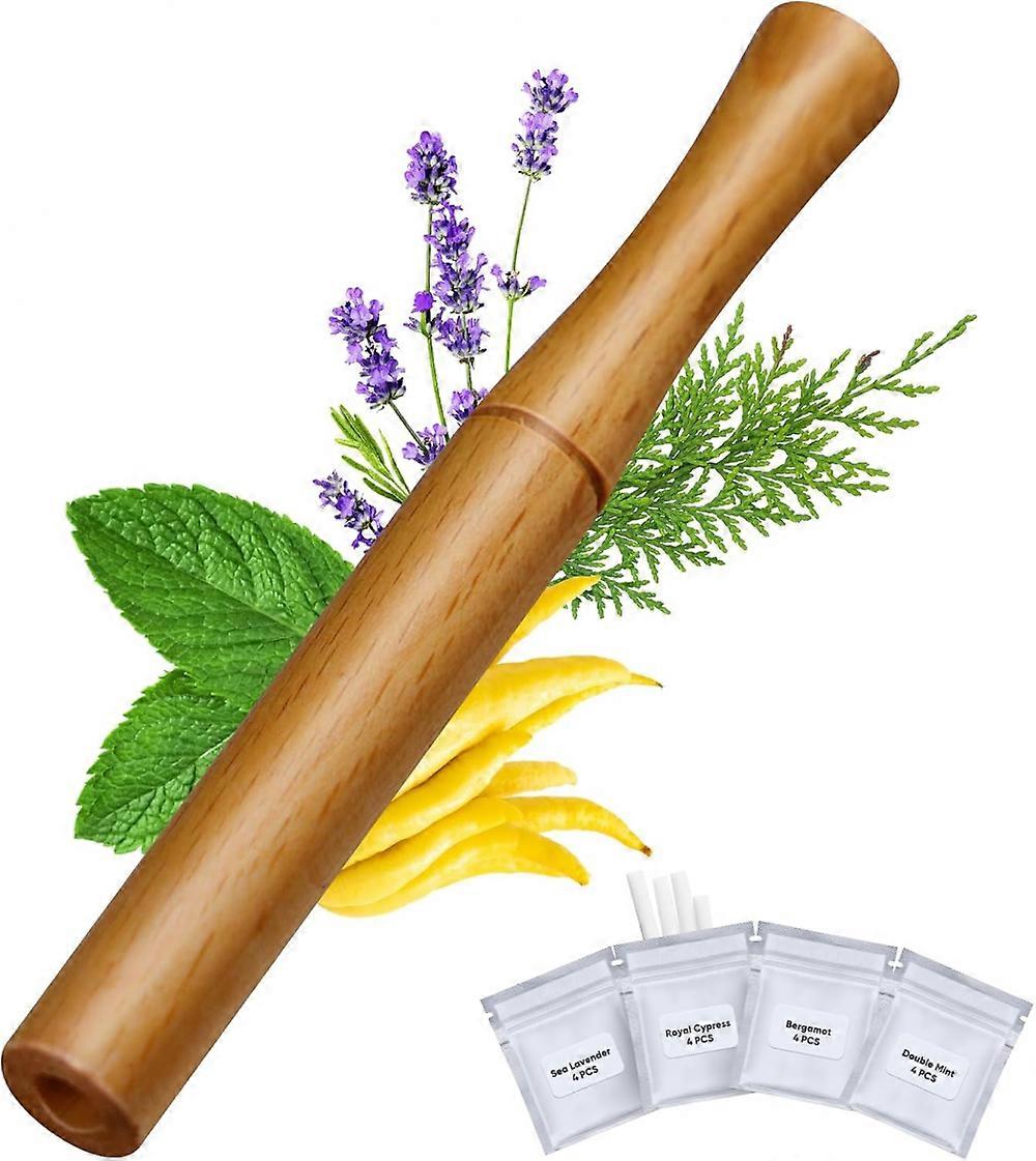 (A1)Aromatherapy Inhaler compatible with Essential Oil, Quit Smoking Inhaler Stick, Wooden Personal Diffuser compatible with Essential Oils