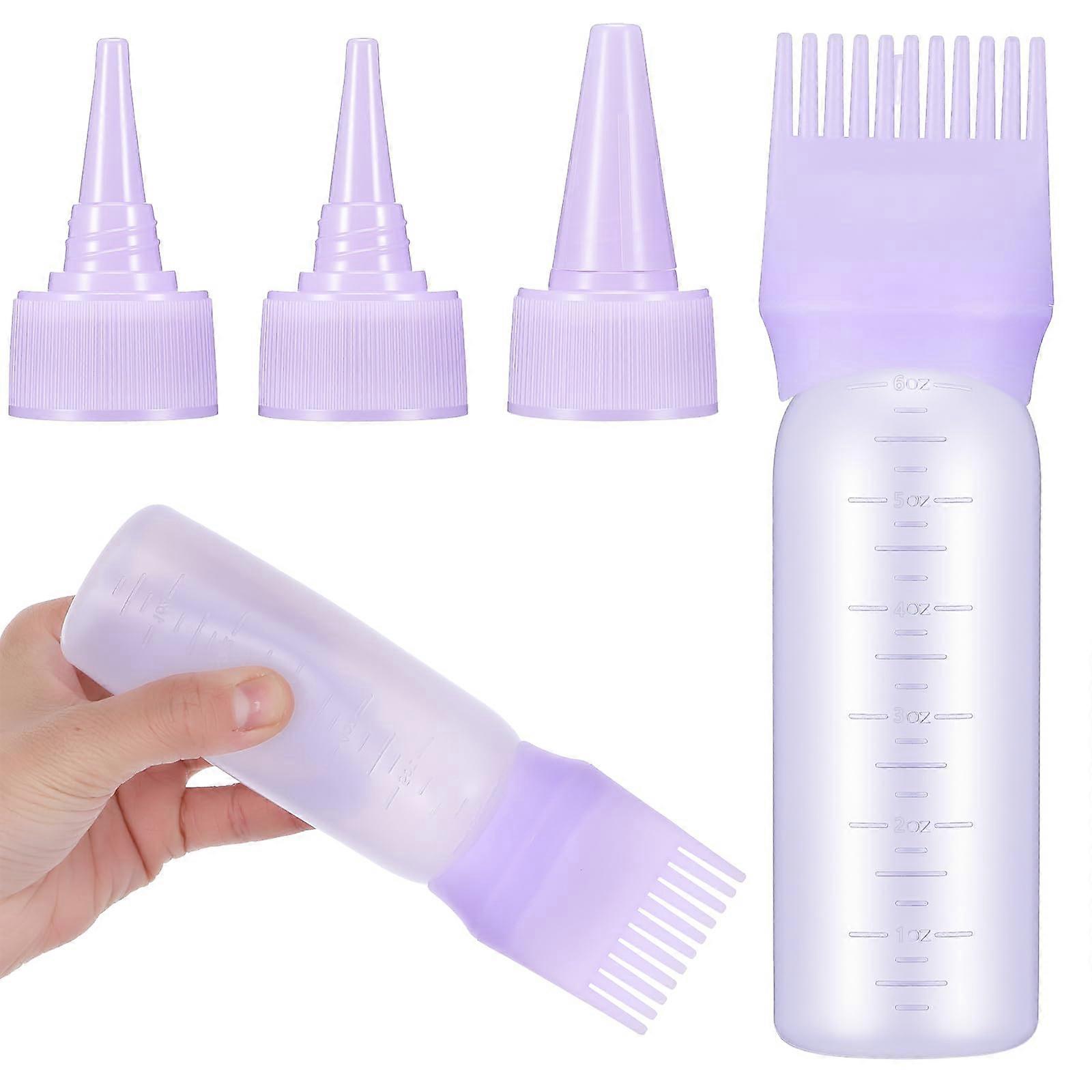 Hair Oil Applicator Bottle with Comb for Precise Root Application, 6oz Reusable Hair Dye Tool with Scale and 3 Pointed Nozzle Caps