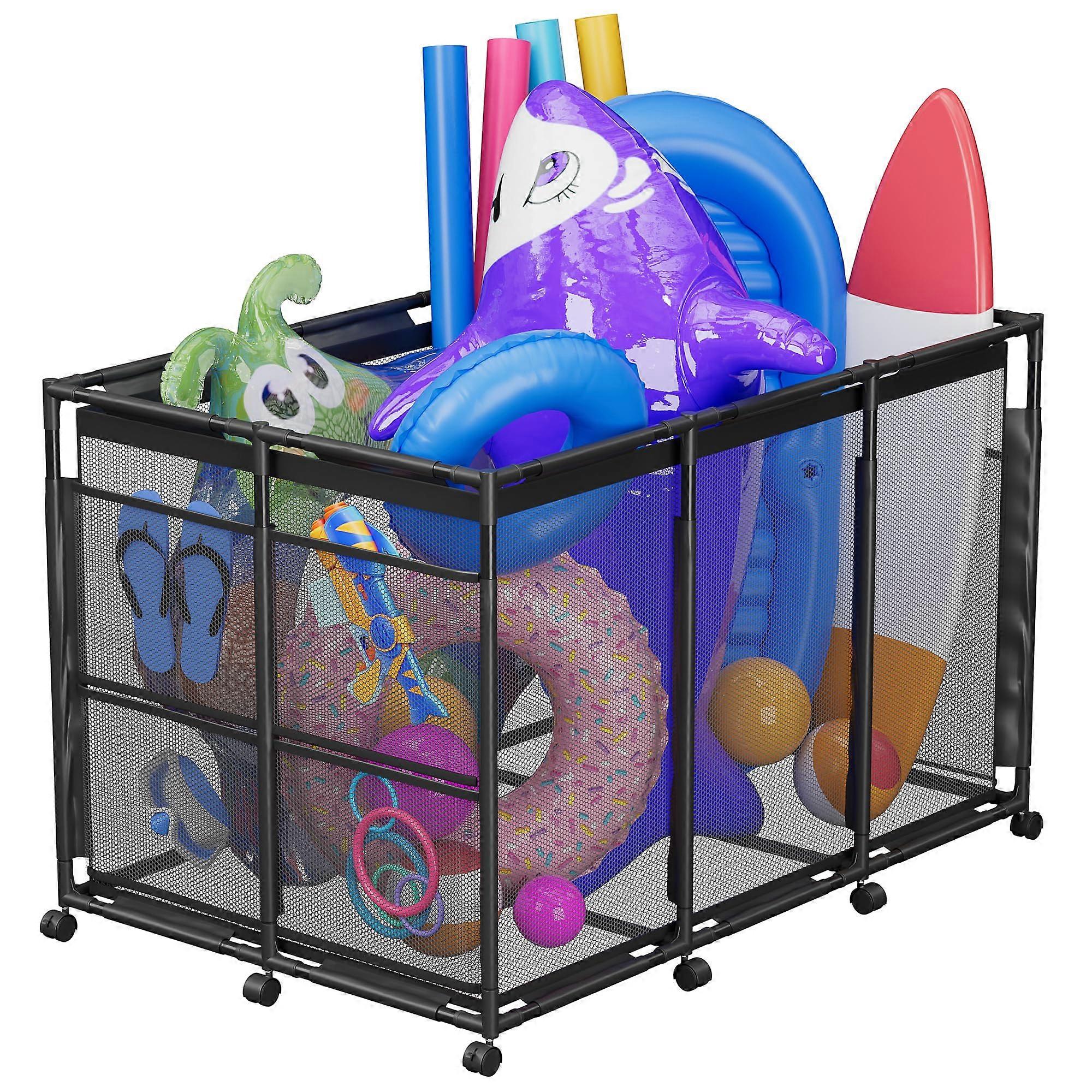 Large Capacity Pool Storage Rack with RustResistant Frame and Mesh for Floats, Toys, Balls  Black