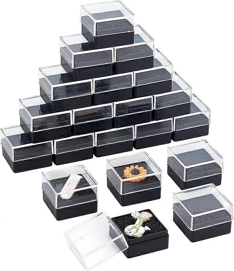 20 Pcs Clear Plastic Gift Box for Pin 1.22x1.22x0.87Inch Black Presentation Boxes for Badge Visible Window Case with Sponge Square Lapel Pin Presentat