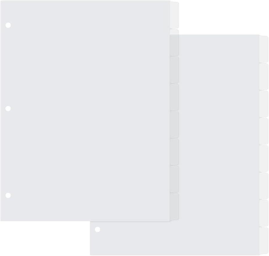 16 Sheet 8 Tab Plastic Dividers 3 Ring Binder Dividers A4 Discbound Tab Divider 28x23cm White Blank Index Divider Page Folder for Planner Notebook Org