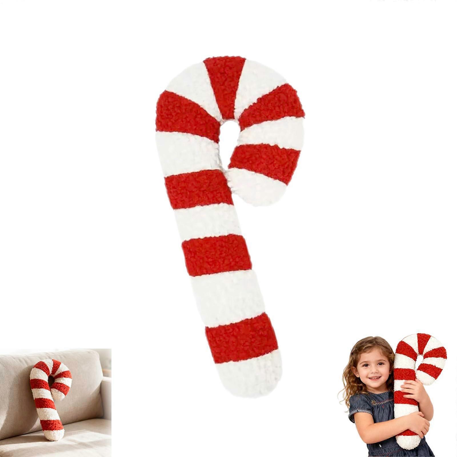 Christmas Throw Pillow with Festive Candy Cane Design, Soft Velvet Plush Cushion for Couch or Bed