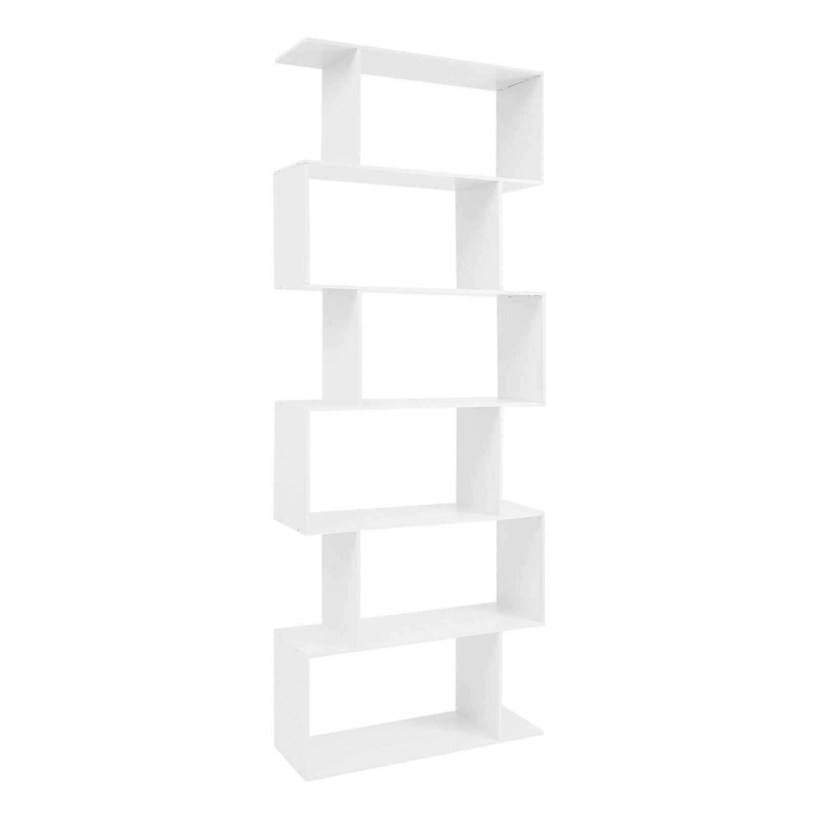 6 Tier S Shaped Bookshelf Modern Geometric Bookcase with Open Storage for Living Room Bedroom Office White