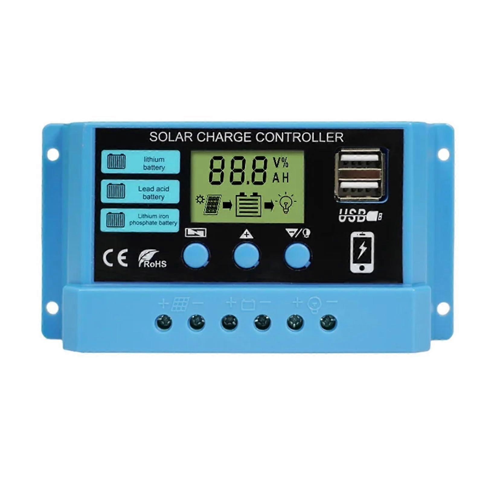 Solar Controller 10A60A, 12V/24V, Lithium LeadAcid Battery Compatible, Charge/Discharge Controller, 40A Upgrade Blue