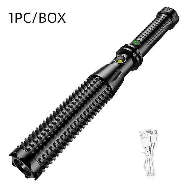 긴 손잡이가 달린 메이스 손전등은 비상시를 대비해 창문 파손 방지 콘이 장착되어 있으며 USB 충전을 지원합니다.