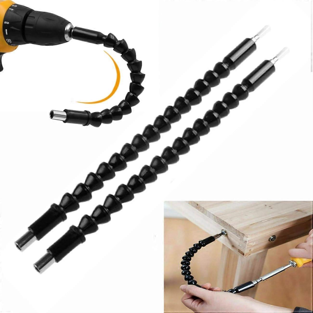 Flexible Screwdriver Extension 1/4 Inch Hex Shank Drill Bit Holder 360° Rotation for Tight Spaces 2pcs Black