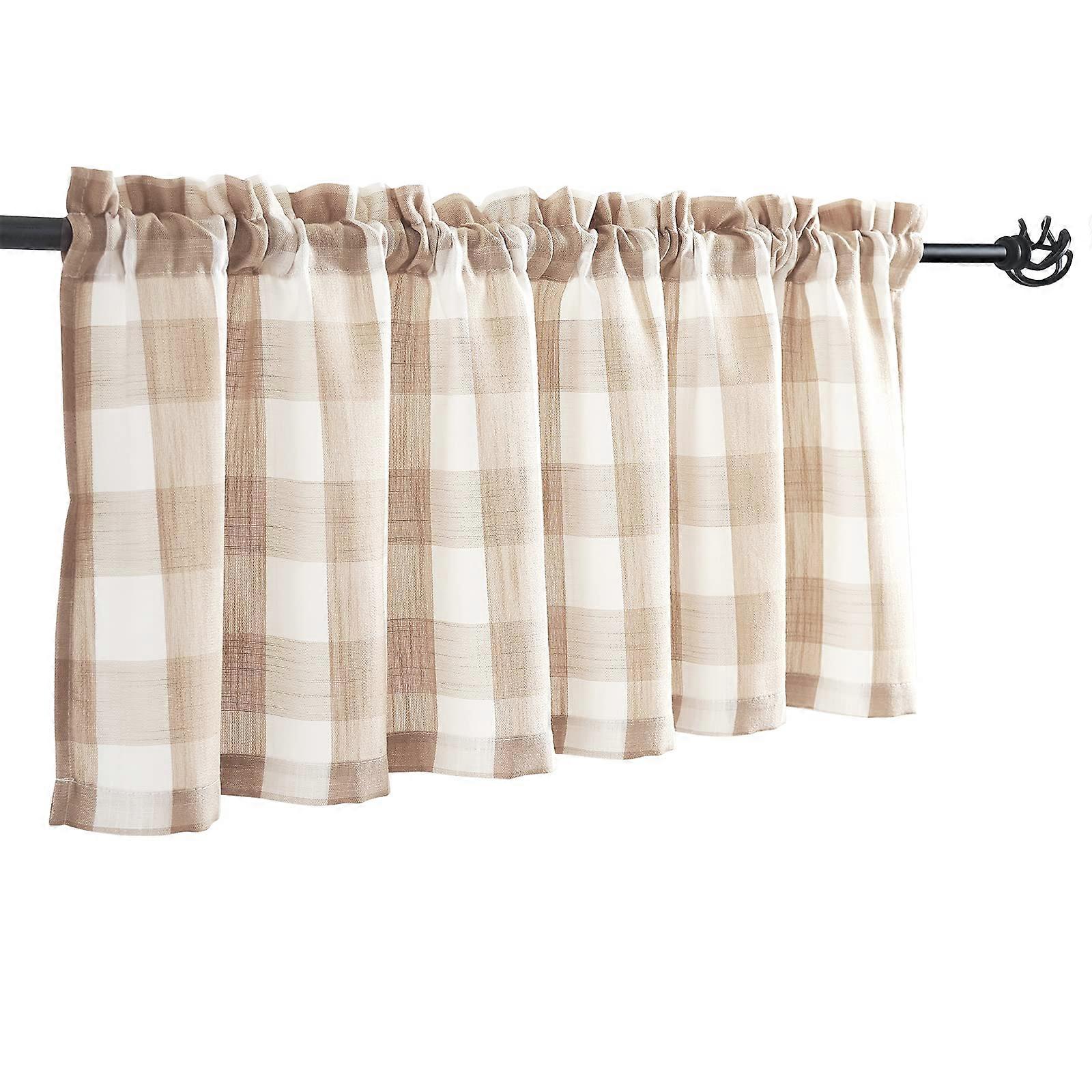 Buffalo Check Valance Taupe and White Farmhouse Plaid Window Curtain Light Filtering 52x15in 1 Panel