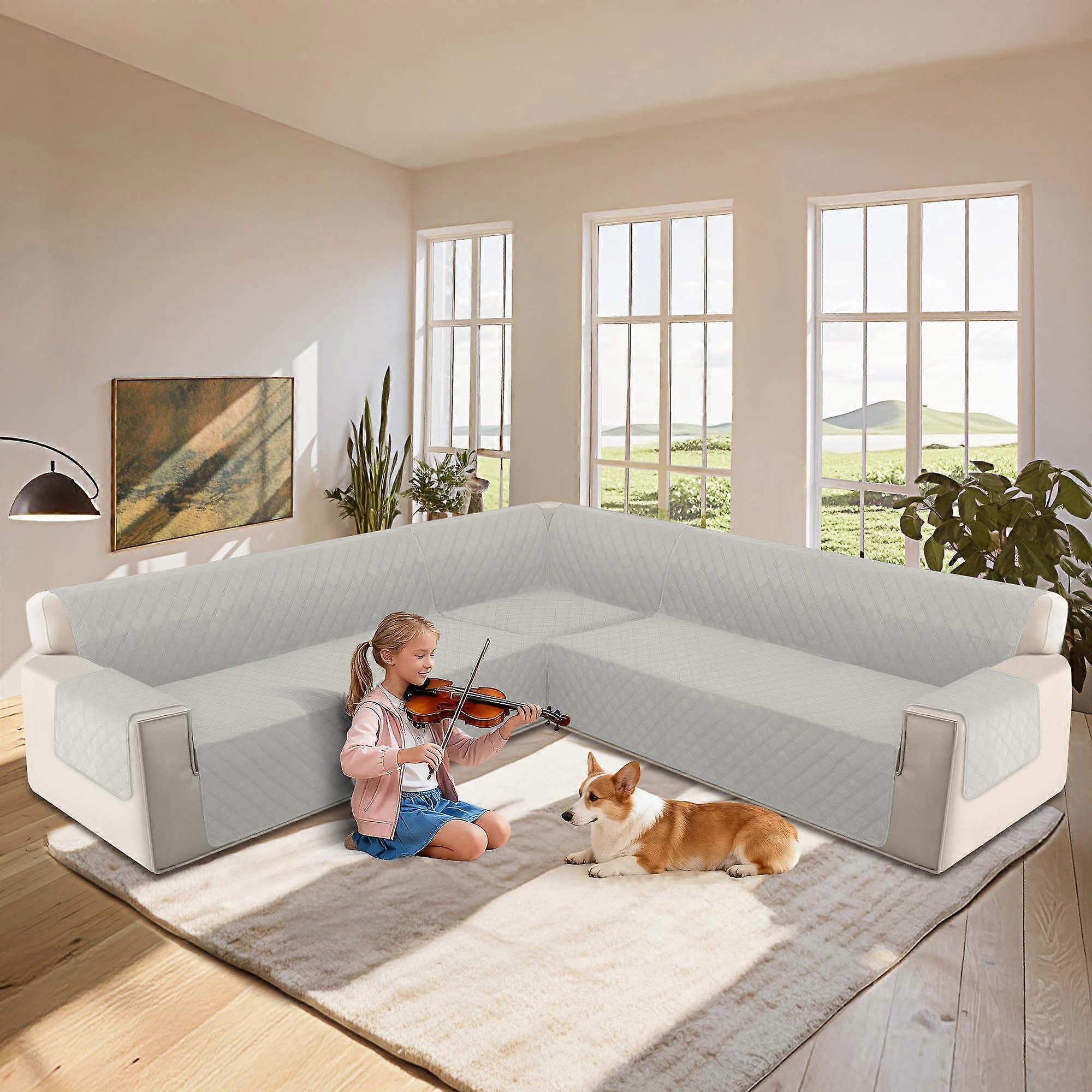 Sectional Sofa Cover 4 Pcs L Shape Slipcovers Set Non Slip Washable Pet Protector Light Gray Large
