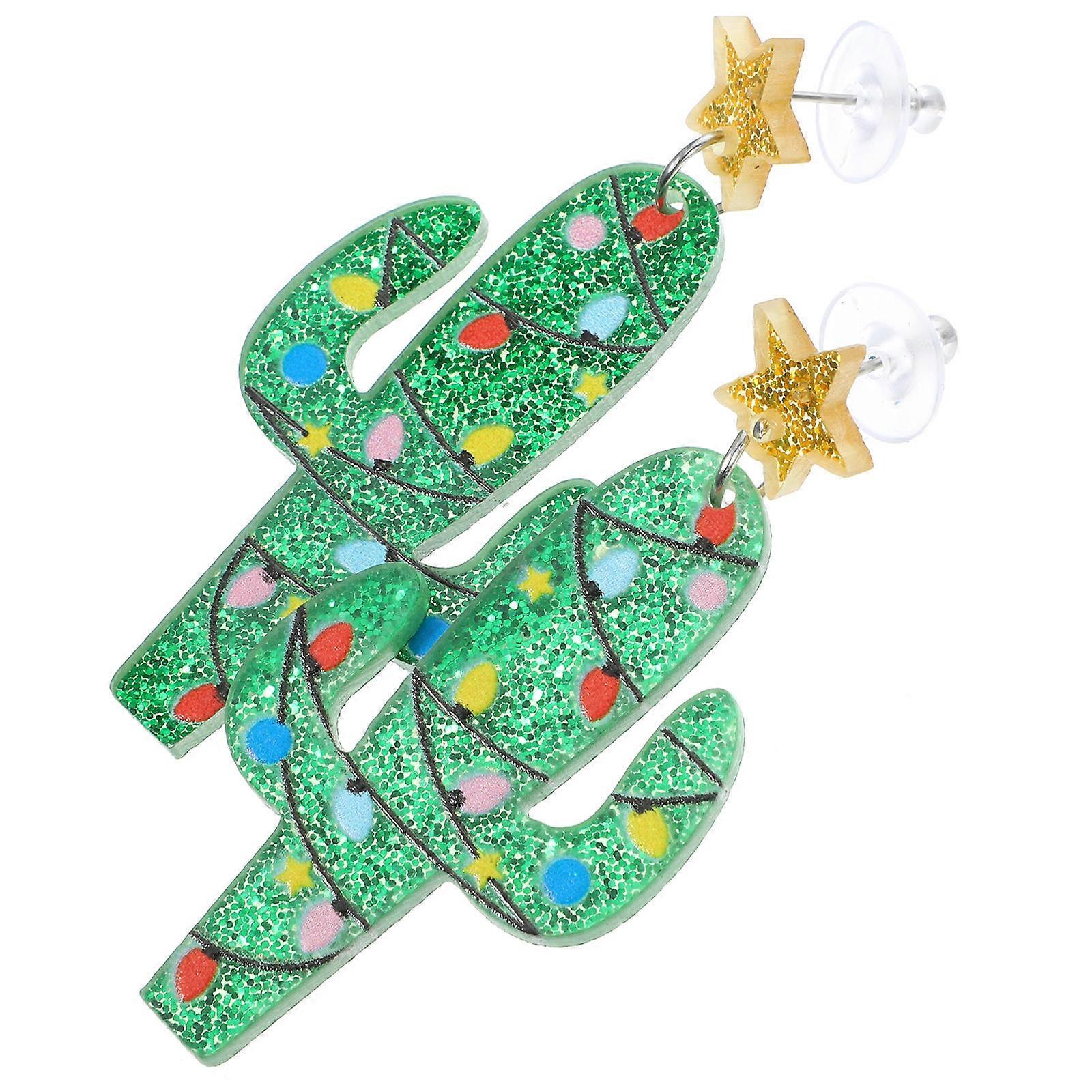 Christmas Earrings Cactus Shape Ear Studs for Decoration 1Pair