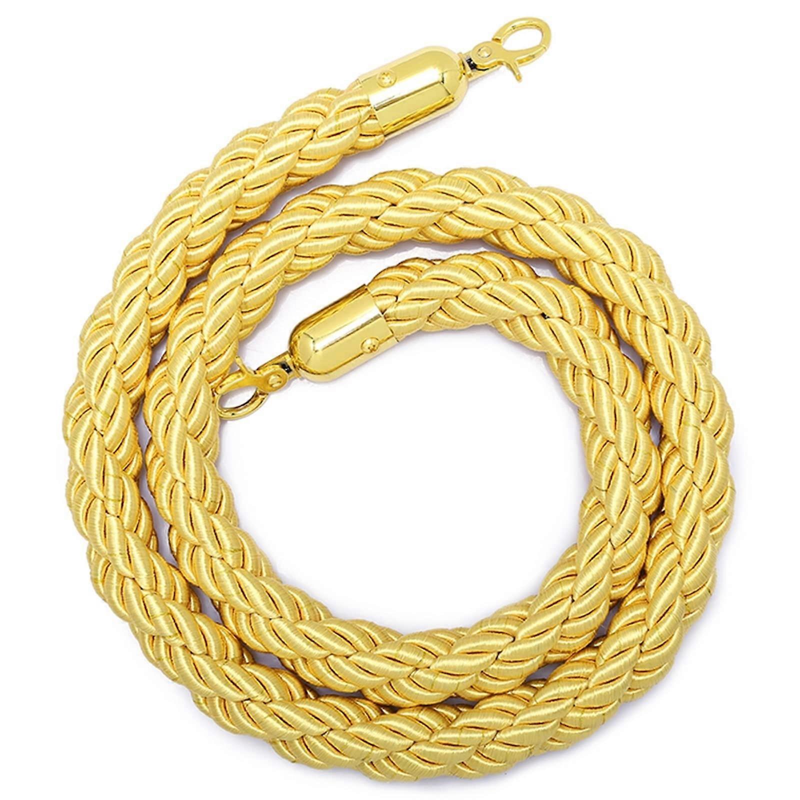 Crowd Control Rope Yellow 3m Twisted Hemp Stanchion with Gold Hooks for VIP Event Queue Divider