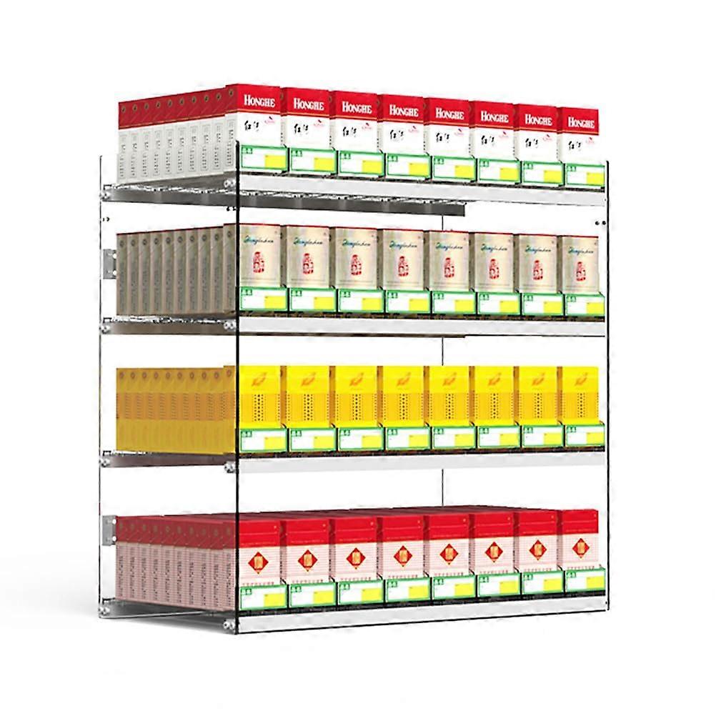 Cigarette Display Stand with Automatic Push, Transparent Acrylic Holder, Wall Mounted 4 Layers