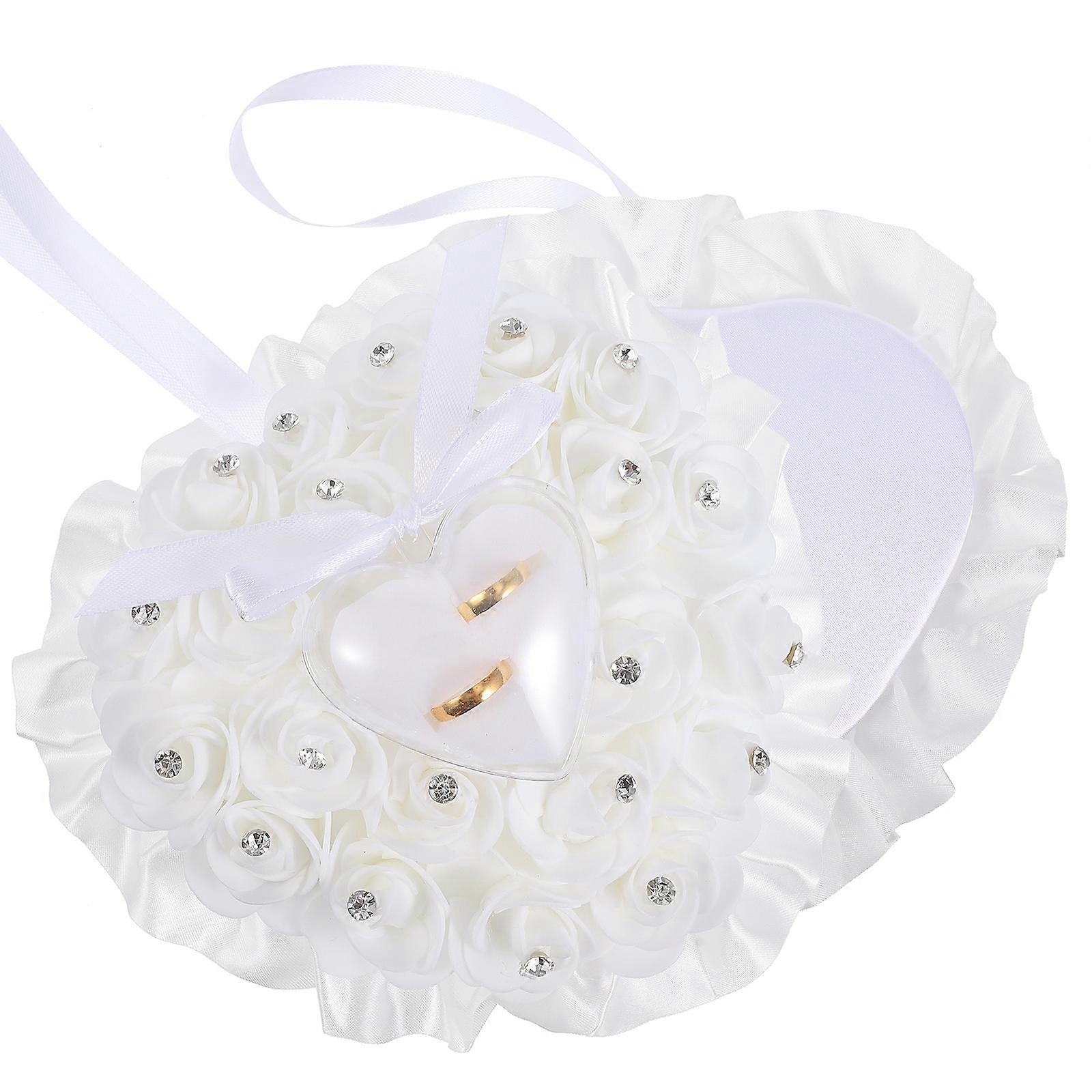Wedding Ring Cushion Case Heart Shape Box for Storage 1Pcs White Decoration