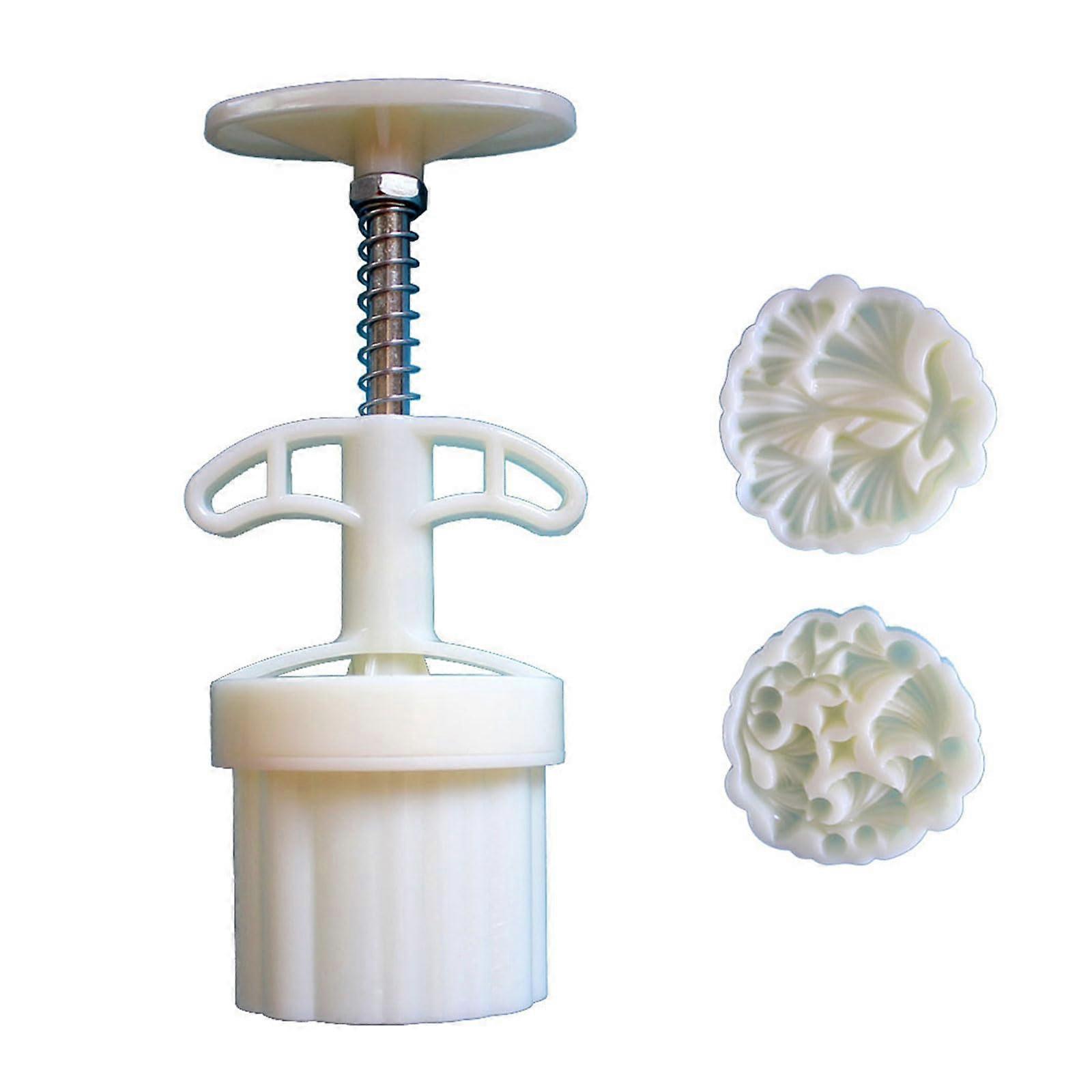 Moon Cake Mold Double Cavity with Ginkgo Leaf Pattern, Adjustable Press for 50g and 75g Pastries