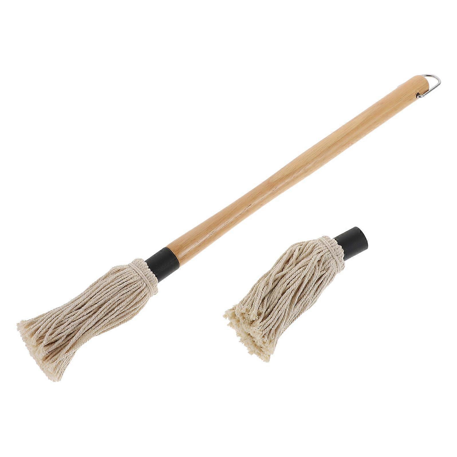 BBQ Basting Mop with Wooden Handle and Extra Replaceable Cotton Heads for Grill Sauce Application