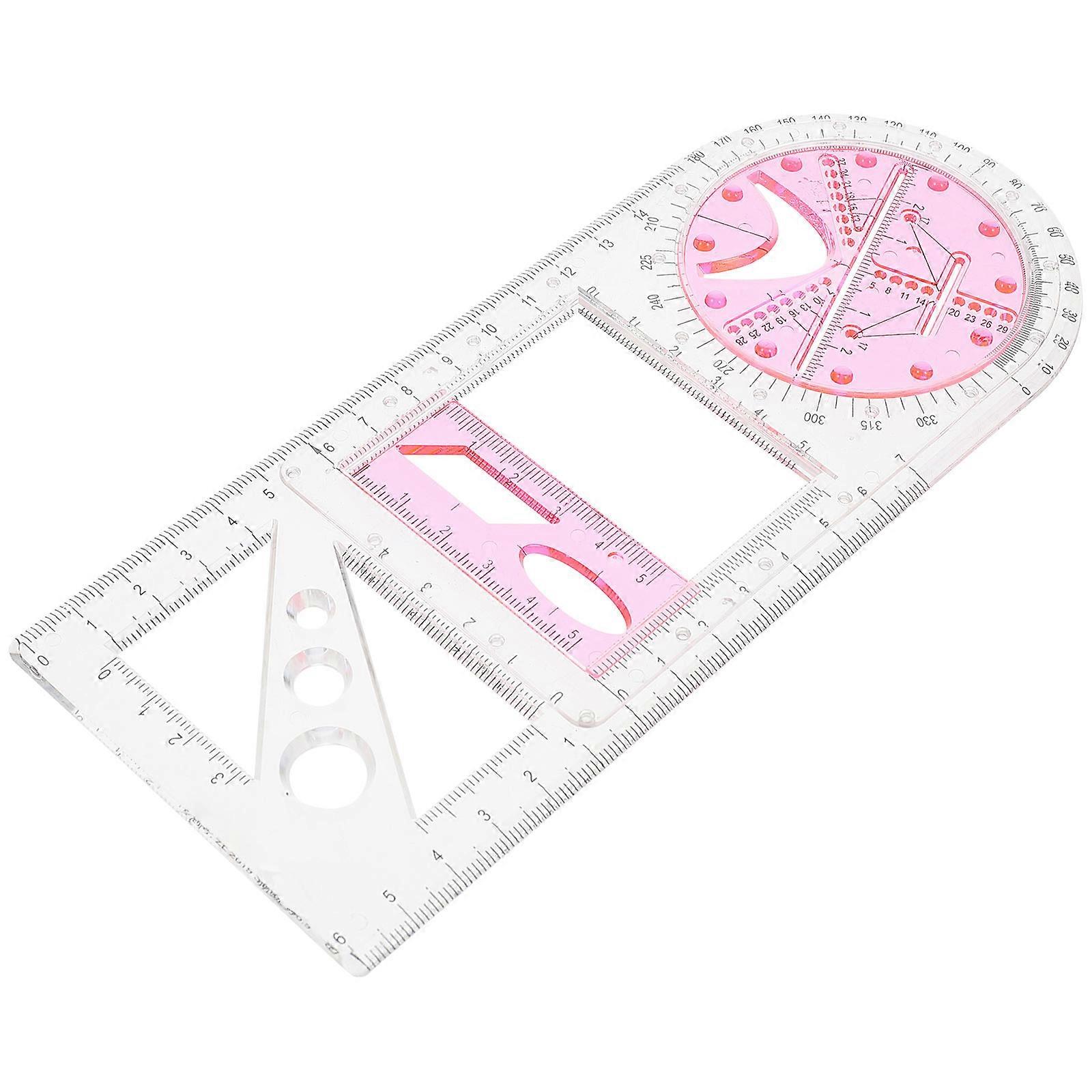 Math Geometry Tools Multi Function Ruler For Students Junior High School Mathematics Learning Various Shapes Pink 1Pcs