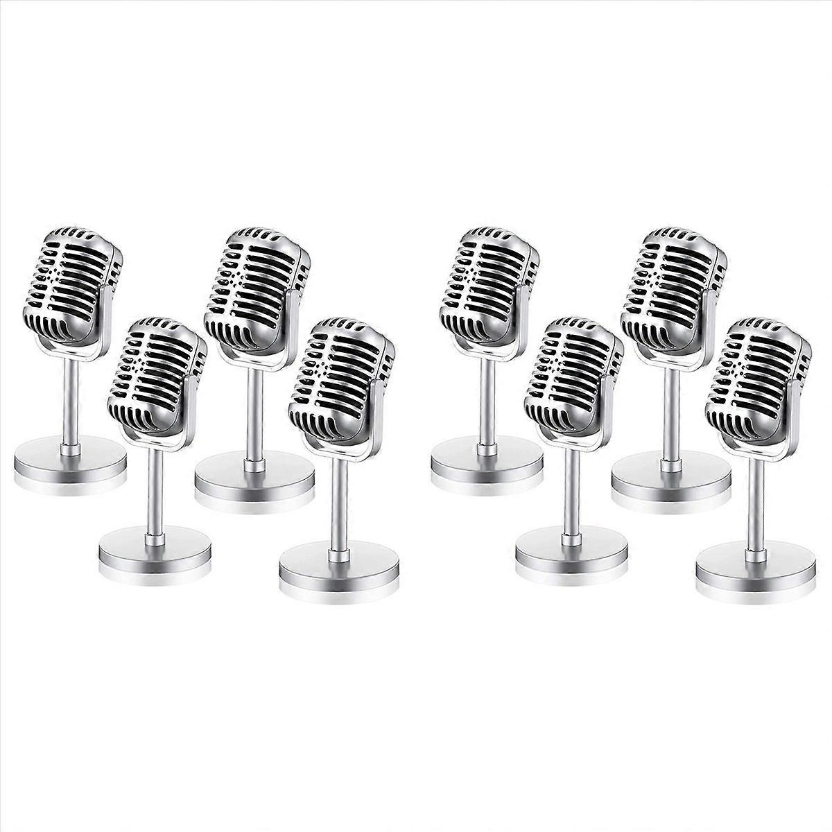 4Pcs Retro Microphone Props Model Vintage Microphone Antique,Silver