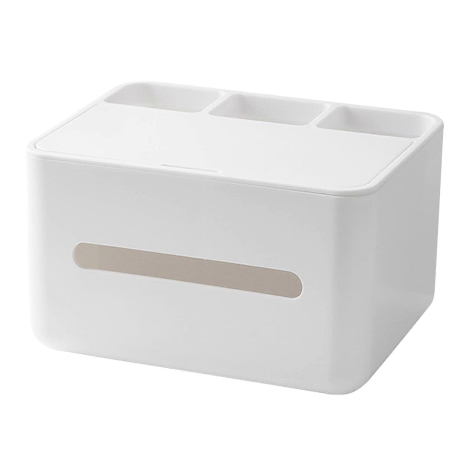 Rectangular Tissue Box Cover with Multi Compartment Storage and AntiSlip Base for Home Organizer