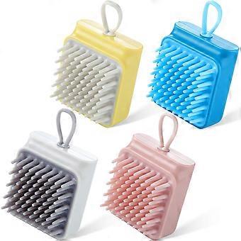 Conjunto de 4 escovas massageadoras para o couro cabeludo com cabo ergonômico e cordão para pendurar, para uso em cabelos secos e molhados.