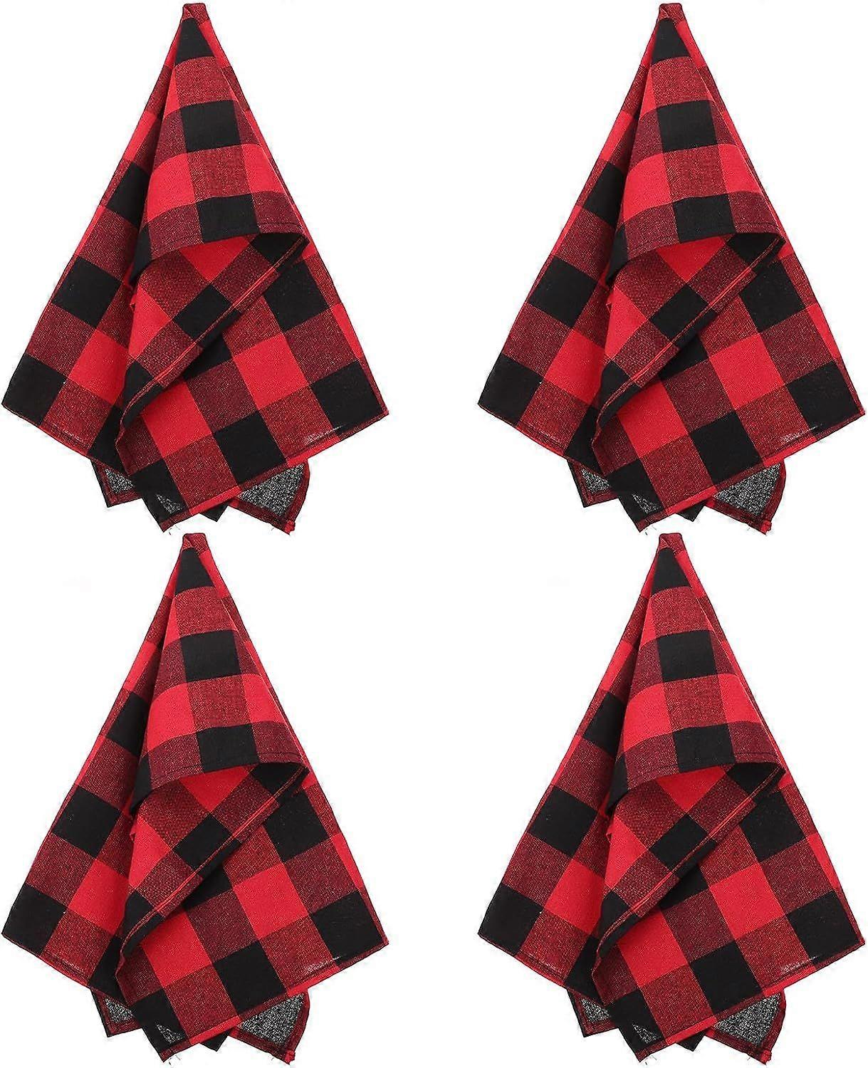 Checkered Kitchen Dish Towels 4pcs Set Absorbent Quick