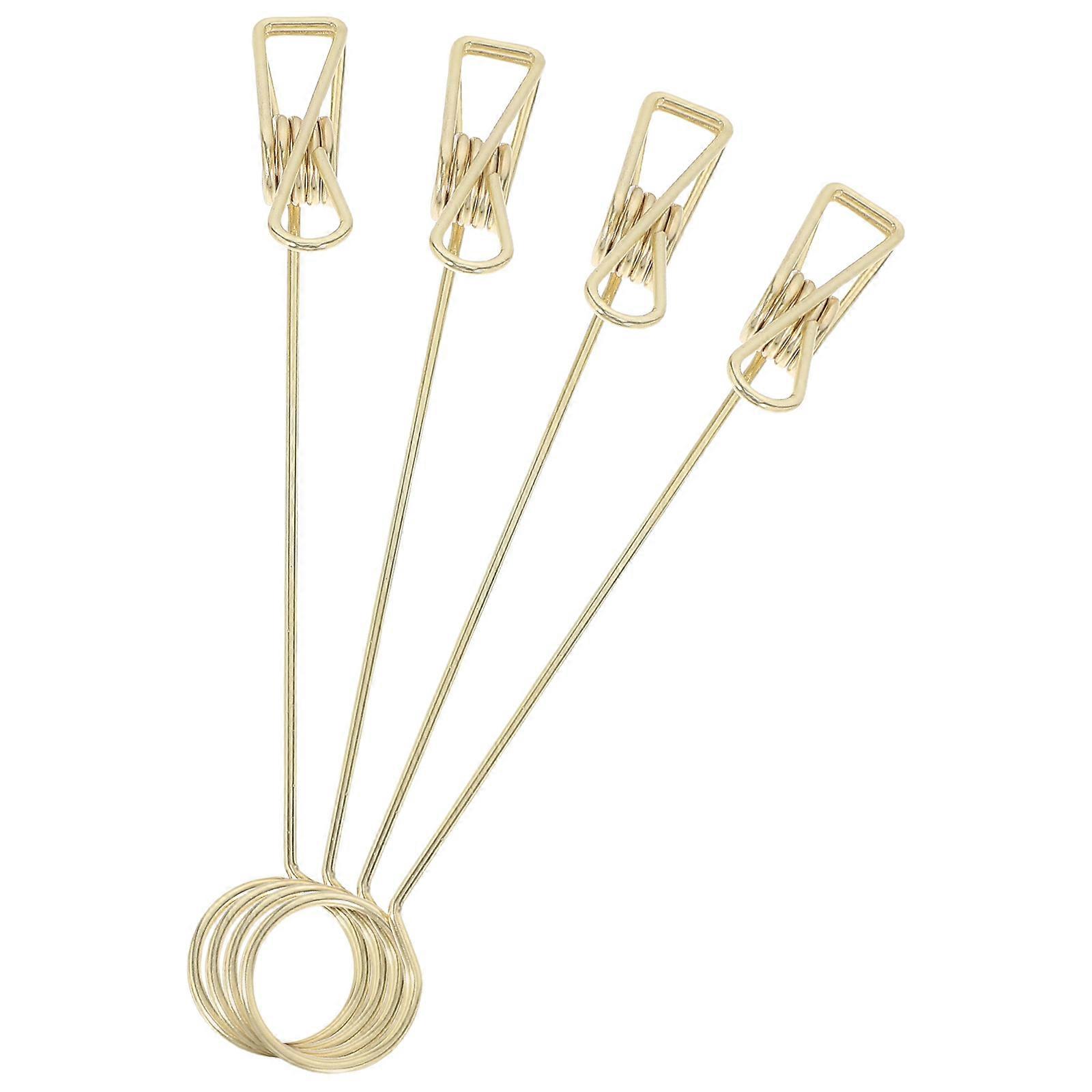 Double Headed Card Holder Clips for Fixing Multi-Function Metal 4Pcs Golden Clips