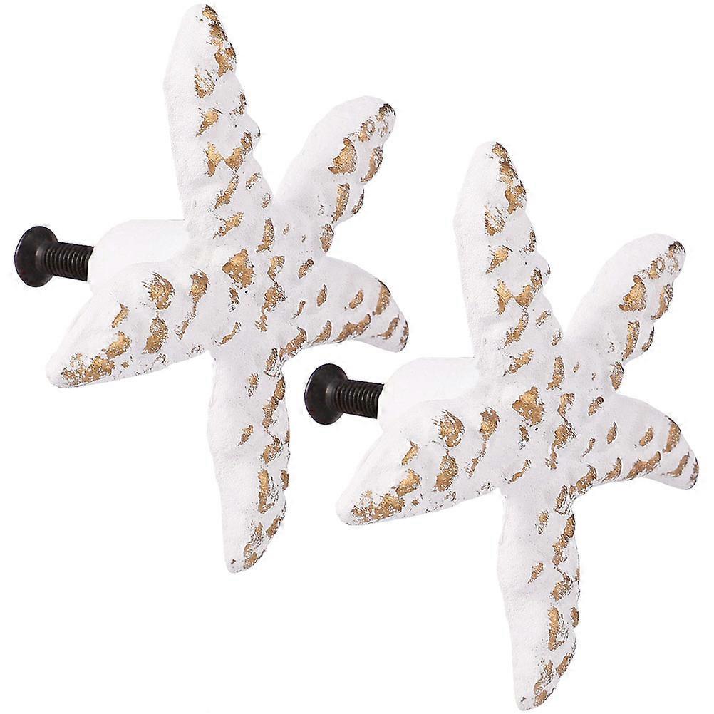 2Pcs Sea Star Knobs Iron Drawer Pulls Retro Mediterranean Style Handles