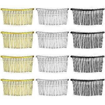12pcs 20 tanden haarkammen metalen draad haarclip zijkammen (goud wit zwart)