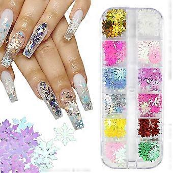 12 Farben Weihnachten Nailart Glitzer Schneeflocken Nagel Pailletten 3D Nail Art Aufkleber Holographische Laser Nagelflocken Aufkleber Acryl Nägel Design Glitzer X