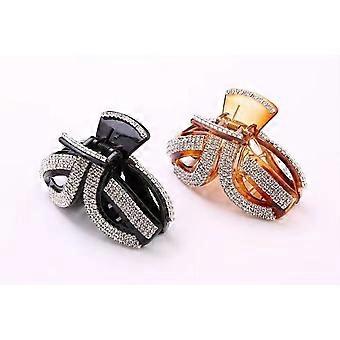 Elegante pinza para el cabello con forma de garra, hecha de acrílico con cristales y diamantes de imitación, para mujer (Negro - A#)