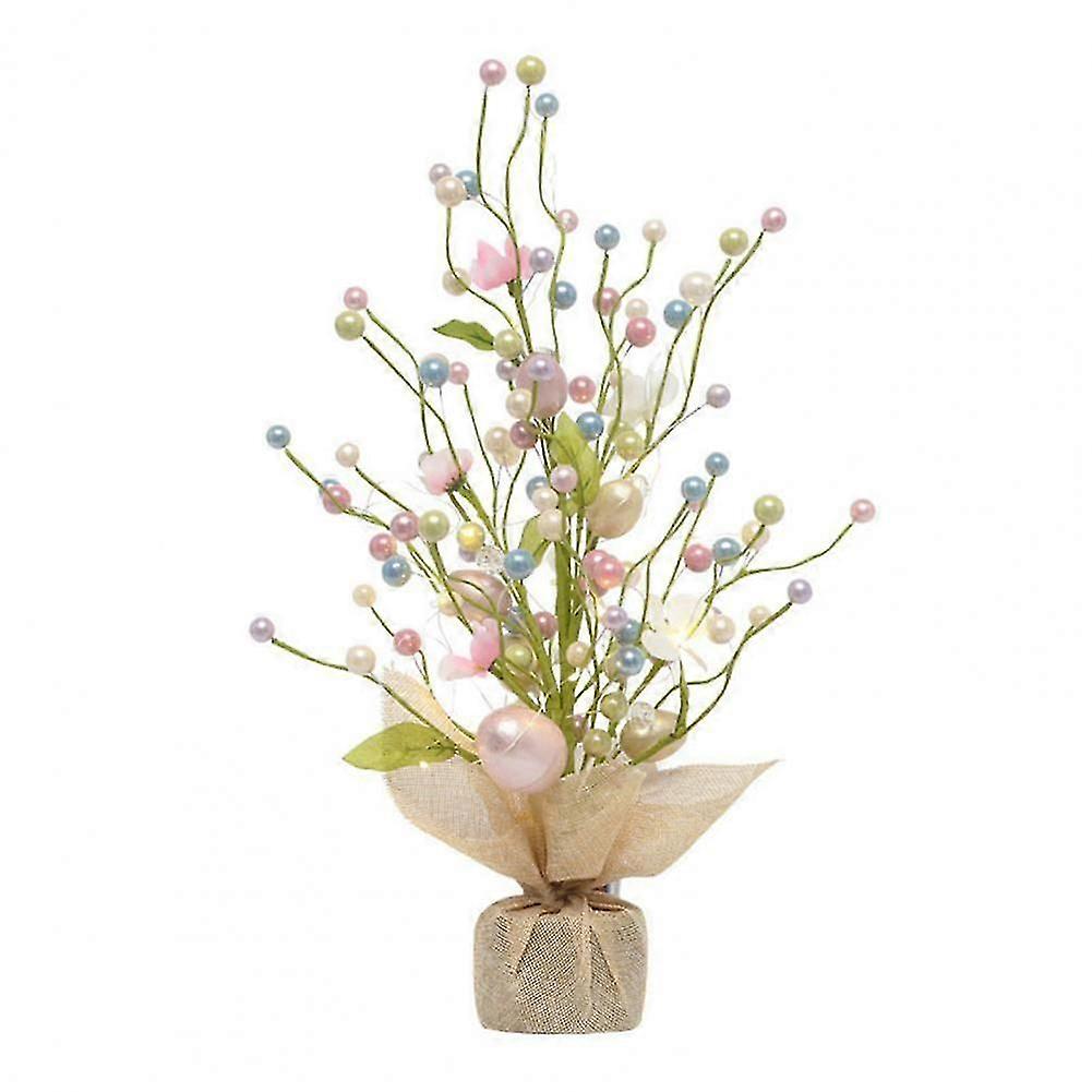 Pre-lit Easter Egg Tree with Burlap Base Battery Powered Easter Birch Tree with LED Light Tabletop Centerpiece