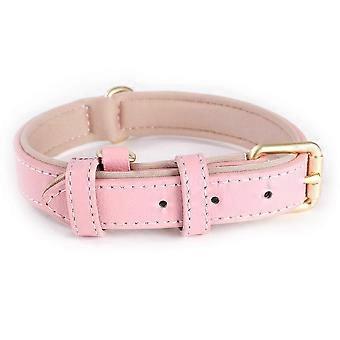 Soft Padded Dog Collar for Small Dogs, Stylish Leather with Alloy Buckle, Pink