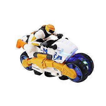 Kids Transforming Motorcycle Toy with LED Lights, Music, 360 Rotating Action and Obstacle Avoidance for Indoor Use  White